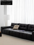 Home Pixel Leather Sofa Removable Backrest Black Italian Light Luxury High-end Adjustable Big Black Bull