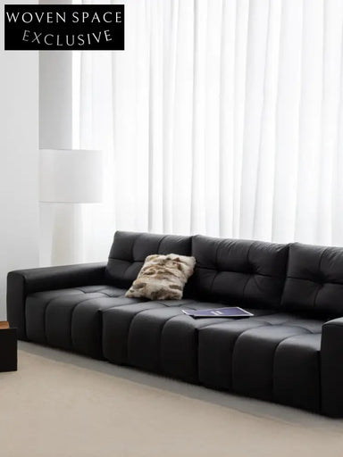 Home Pixel Leather Sofa Removable Backrest Black Italian Light Luxury High-end Adjustable Big Black Bull