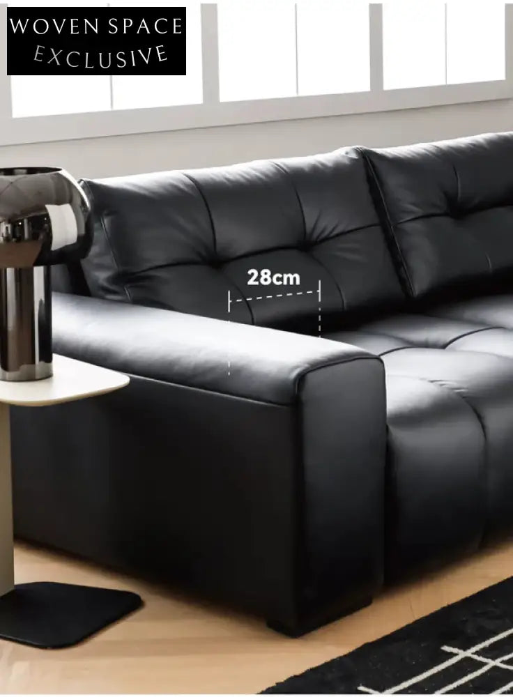 Home Pixel Leather Sofa Removable Backrest Black Italian Light Luxury High-end Adjustable Big Black Bull