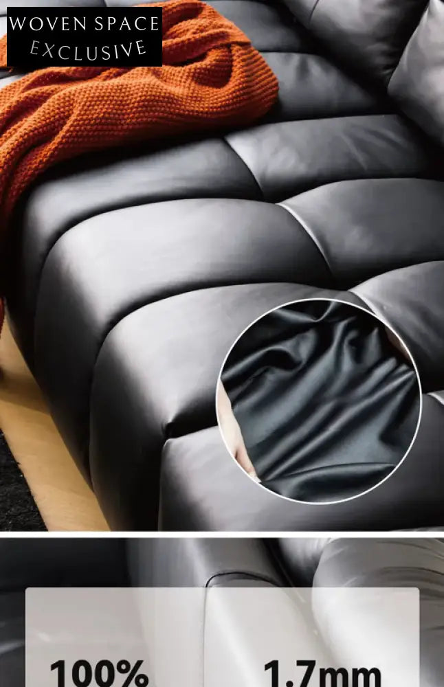 Home Pixel Leather Sofa Removable Backrest Black Italian Light Luxury High-end Adjustable Big Black Bull