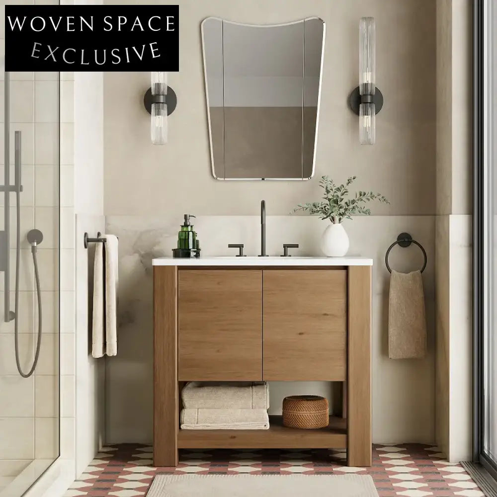 Homedee 36-inch Solid Wood Floor-Mounted Modern Bathroom Vanity Cabinet with Sink