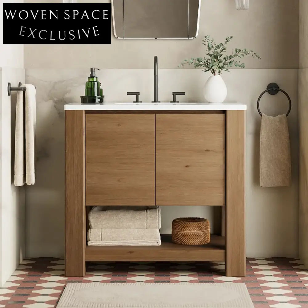 Homedee 36-inch Solid Wood Floor-Mounted Modern Bathroom Vanity Cabinet with Sink