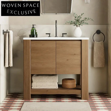 Homedee 36-inch Solid Wood Floor-Mounted Modern Bathroom Vanity Cabinet with Sink