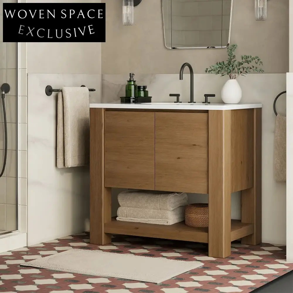 Homedee 36-inch Solid Wood Floor-Mounted Modern Bathroom Vanity Cabinet with Sink