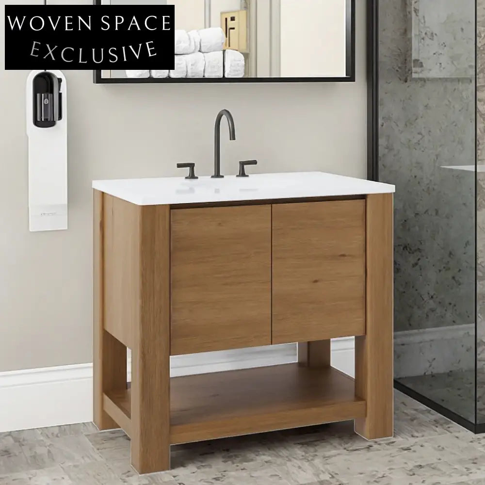 Homedee 36-inch Solid Wood Floor-Mounted Modern Bathroom Vanity Cabinet with Sink