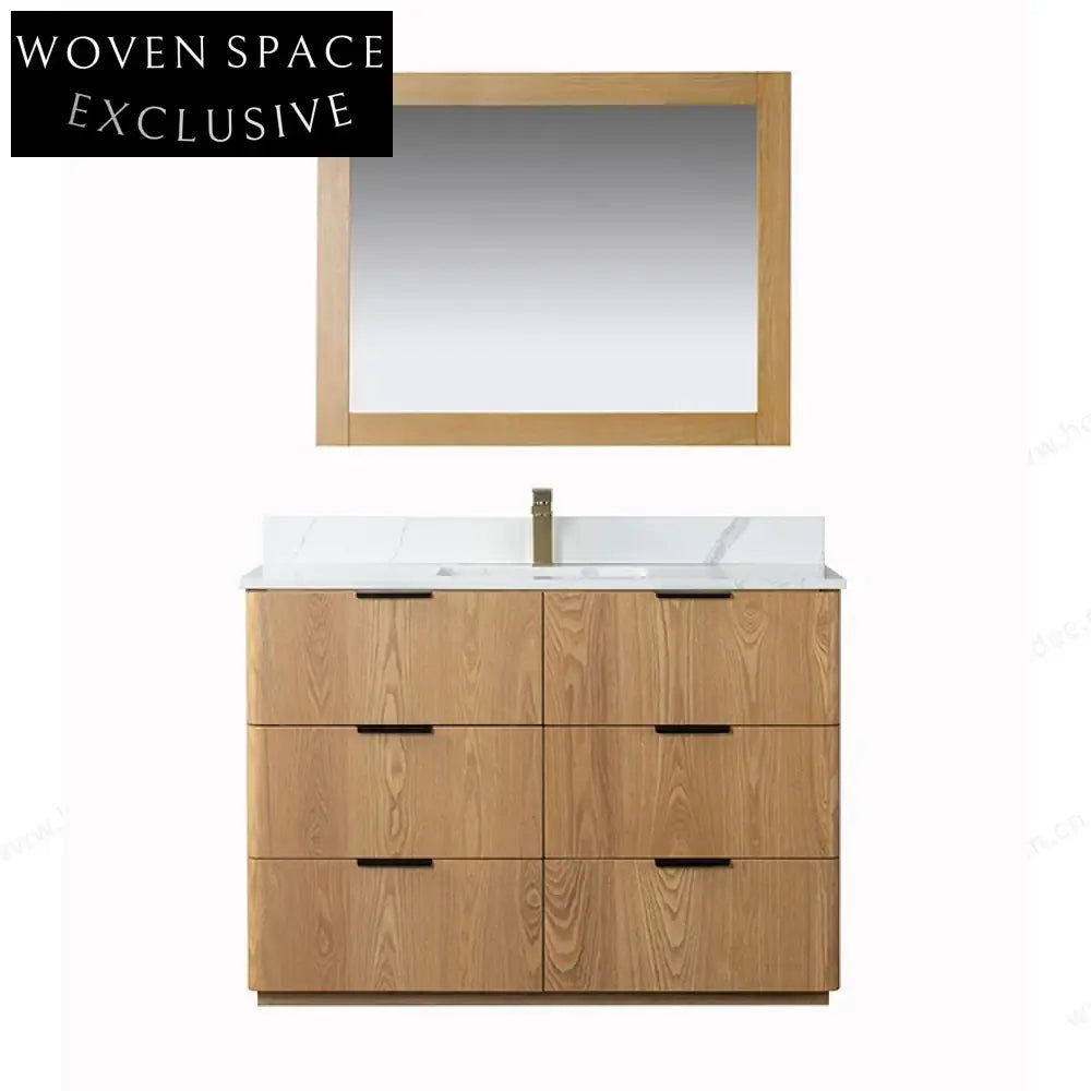 Homedee 48-Inch Solid Wood Floor Mounted Bathroom Vanity Cabinet with Six Drawers