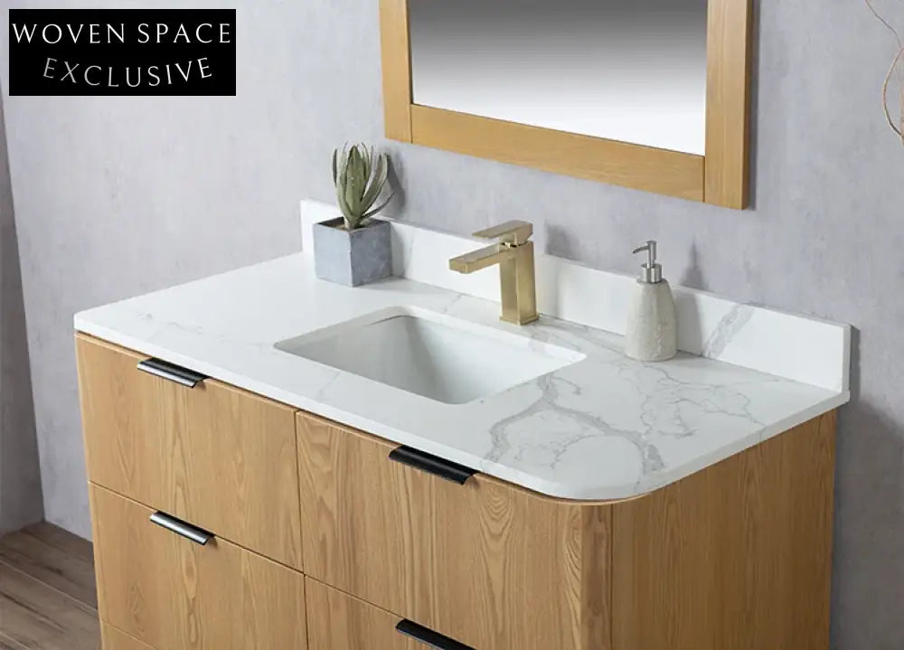 Homedee 48-Inch Solid Wood Floor Mounted Bathroom Vanity Cabinet with Six Drawers