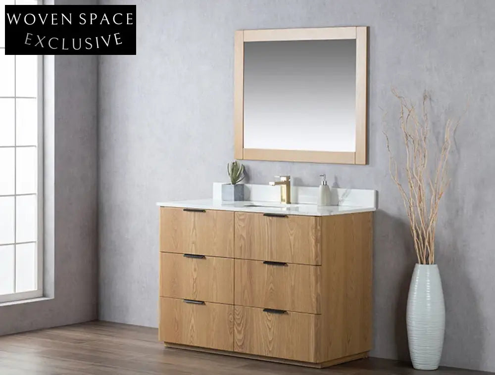 Homedee 48-Inch Solid Wood Floor Mounted Bathroom Vanity Cabinet with Six Drawers