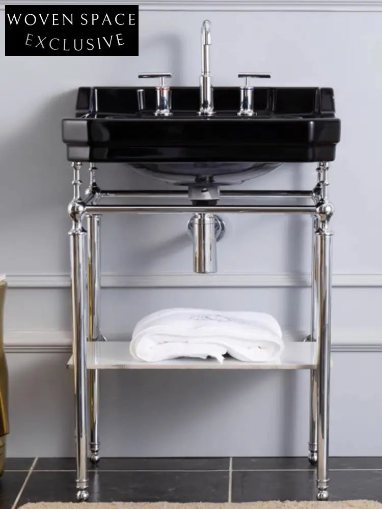 Hudson English Retro Brass Ceramic Bracket Washbasin - Black