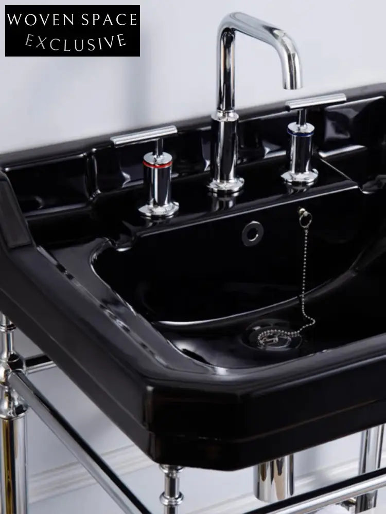 Hudson English Retro Brass Ceramic Bracket Washbasin - Black