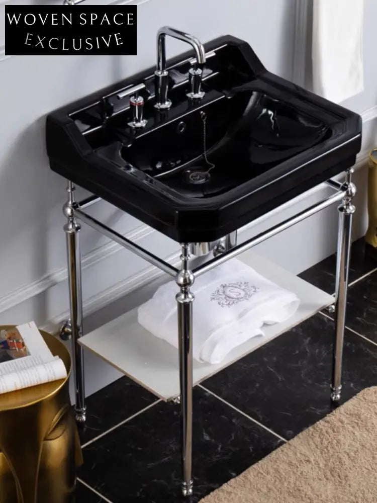 Hudson English Retro Brass Ceramic Bracket Washbasin - Black