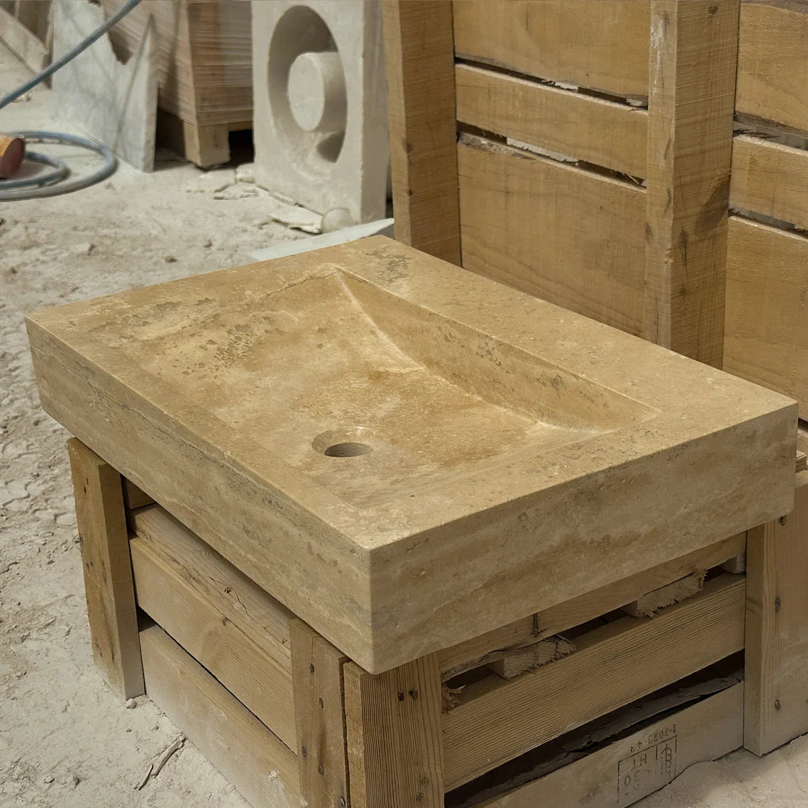 Travertine Natural Stone Sink Carrara Marble Powder Room Sink