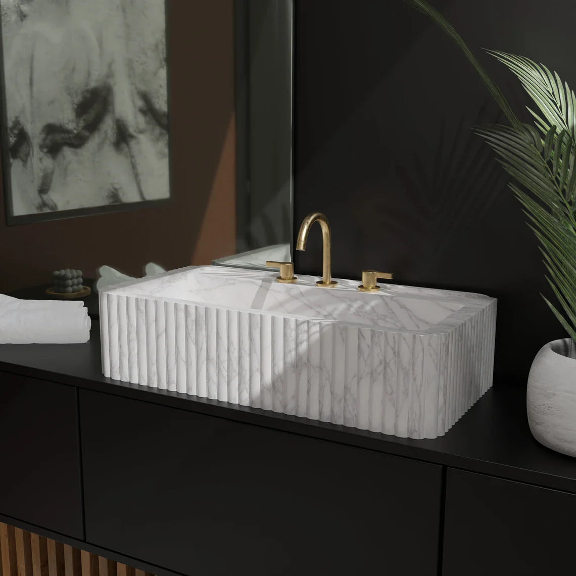 Ronaldine Luxury Calacatta Marble Wall-Mounted Sink