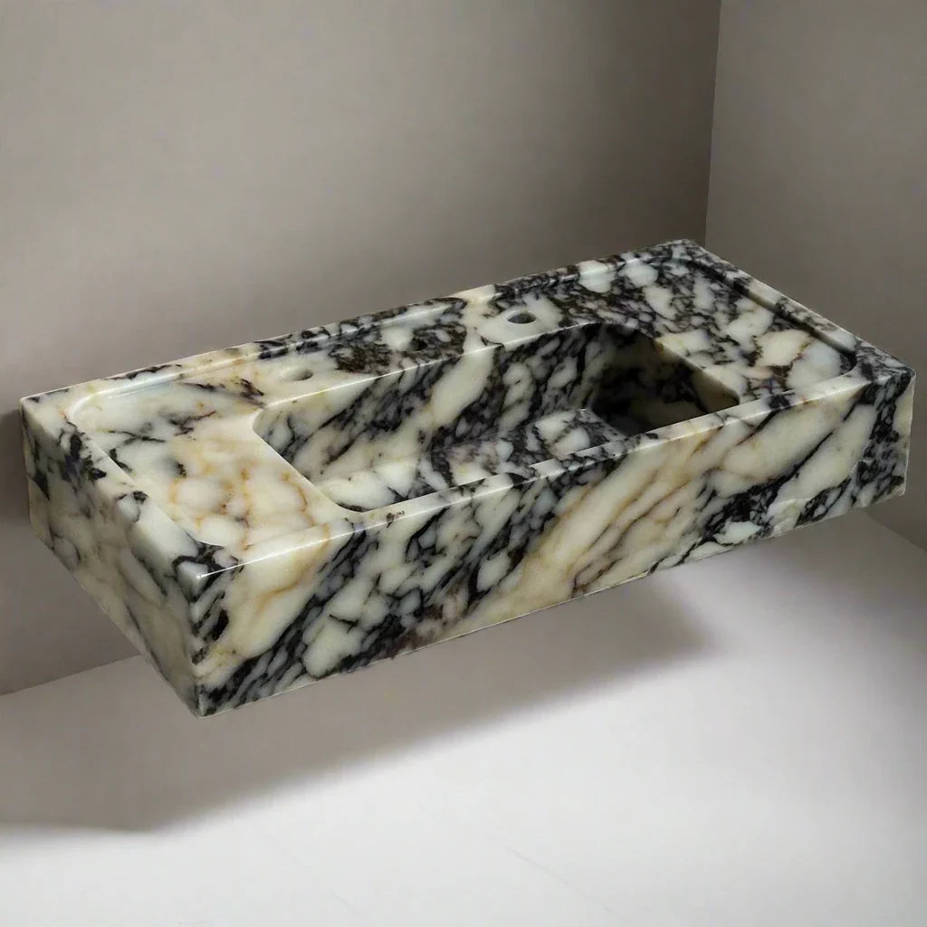 Lorenzo Viola Hand-Carved Marble Sink, Ribbed Luxury Design