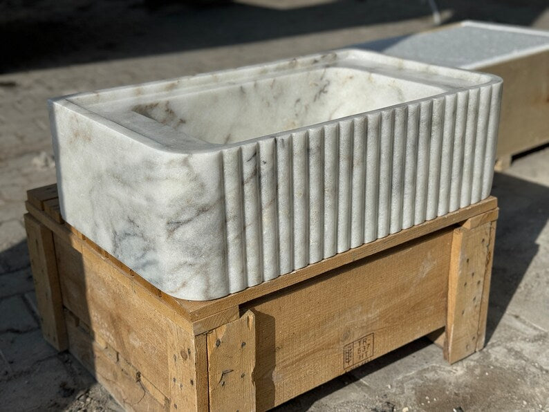 Eadgar Carrara Marble Sink with Ribbed Sides