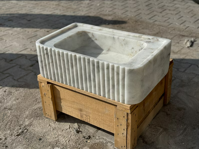 Eadgar Carrara Marble Sink with Ribbed Sides