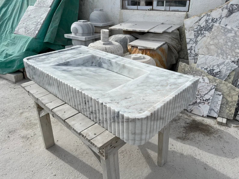 Danelle Carrara Marble Sink with Ribbed Sides