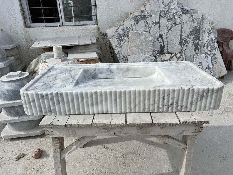 Danelle Carrara Marble Sink with Ribbed Sides