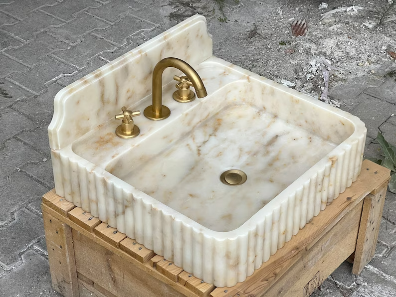 Francesco Calacatta Marble Sink with Gold Backsplash