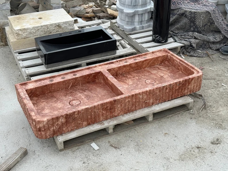 Alessandro Red Travertine Marble Sink, Trendy Bathroom Vanity Basin