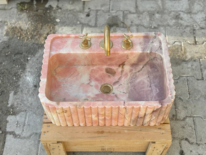 Picard  Ribbed Marble Sink - Wall Mounted