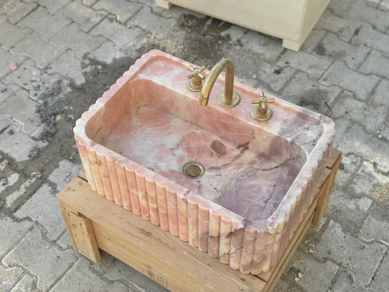 Picard  Ribbed Marble Sink - Wall Mounted