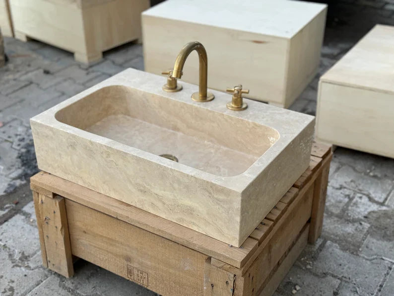 Marjolaine Travertine Marble Wash Basin - Trendy Bathroom Sink