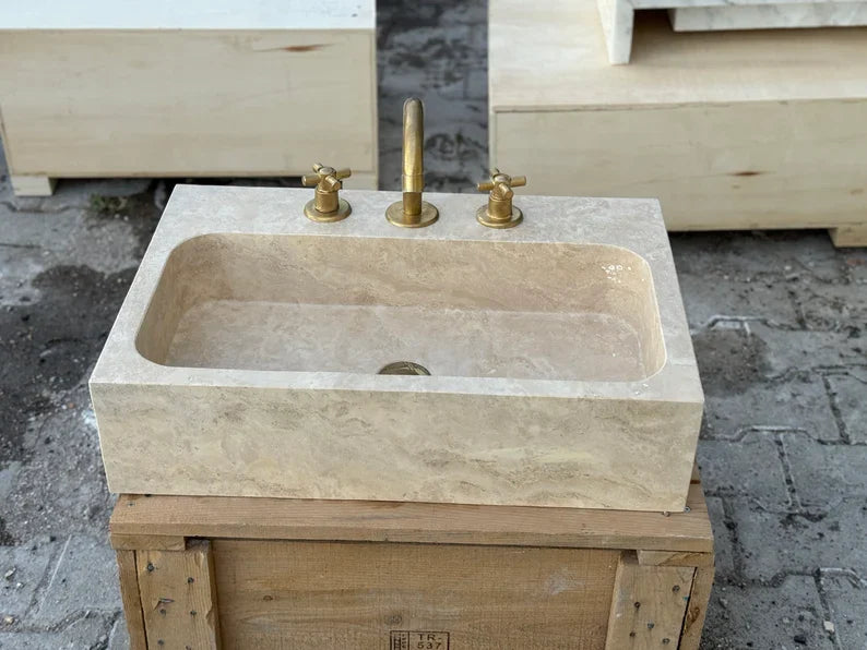 Marjolaine Travertine Marble Wash Basin - Trendy Bathroom Sink