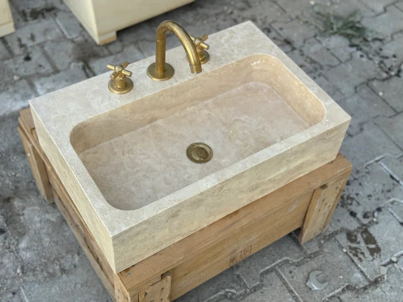 Marjolaine Travertine Marble Wash Basin - Trendy Bathroom Sink