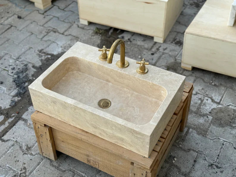 Marjolaine Travertine Marble Wash Basin - Trendy Bathroom Sink