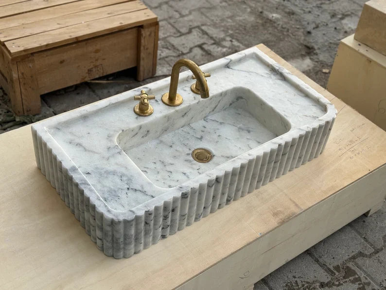 Oliviane Marble Sink, Ribbed 3 Sides Bathroom Basin