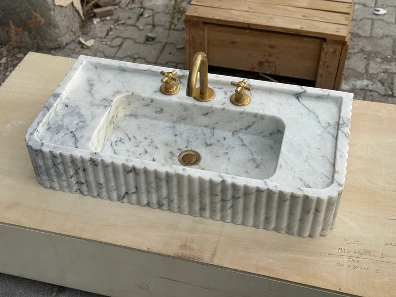 Oliviane Marble Sink, Ribbed 3 Sides Bathroom Basin