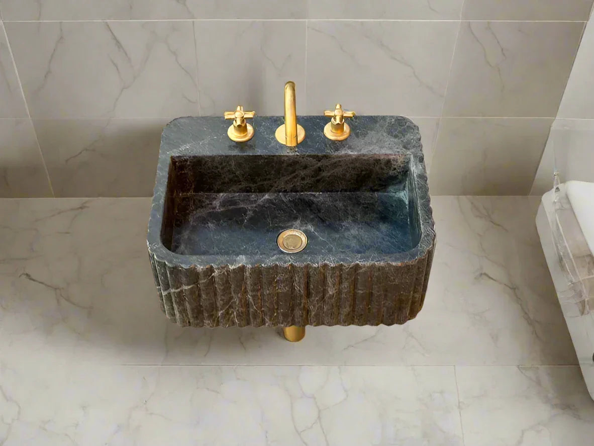 Bianca ribbed Black Bayat marble sink