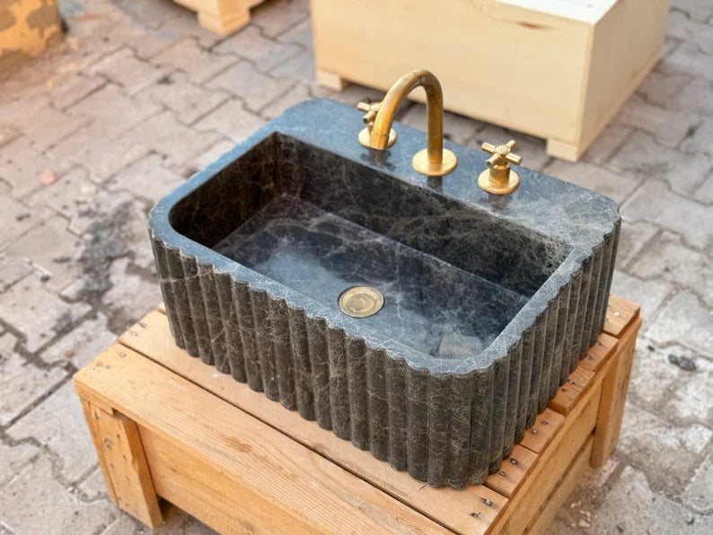 Bianca ribbed Black Bayat marble sink