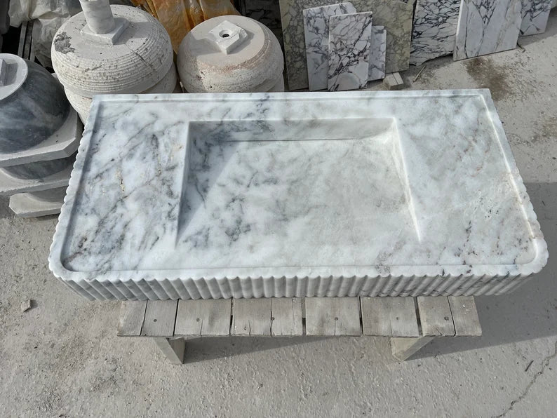 Odon Carrara Marble Sink with Ribbed Sides