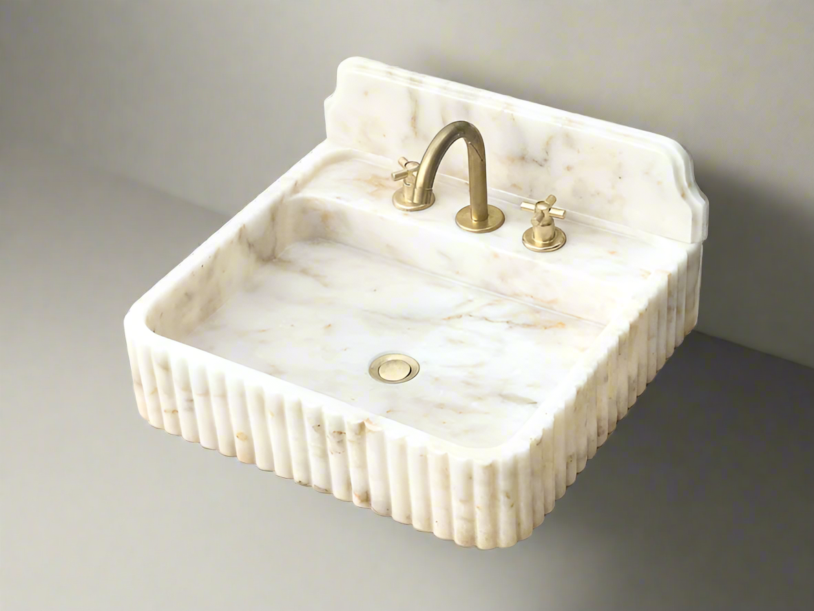 Francesco Calacatta Marble Sink with Gold Backsplash