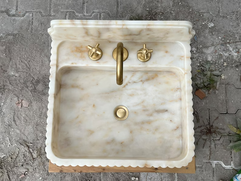 Francesco Calacatta Marble Sink with Gold Backsplash