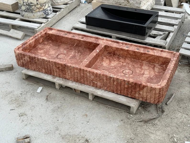 Alessandro Red Travertine Marble Sink, Trendy Bathroom Vanity Basin