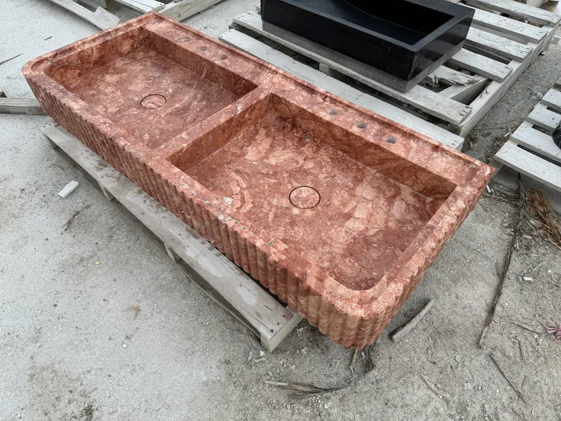 Alessandro Red Travertine Marble Sink, Trendy Bathroom Vanity Basin