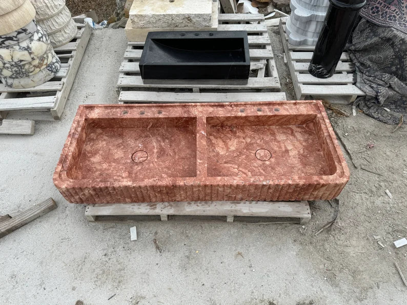 Alessandro Red Travertine Marble Sink, Trendy Bathroom Vanity Basin