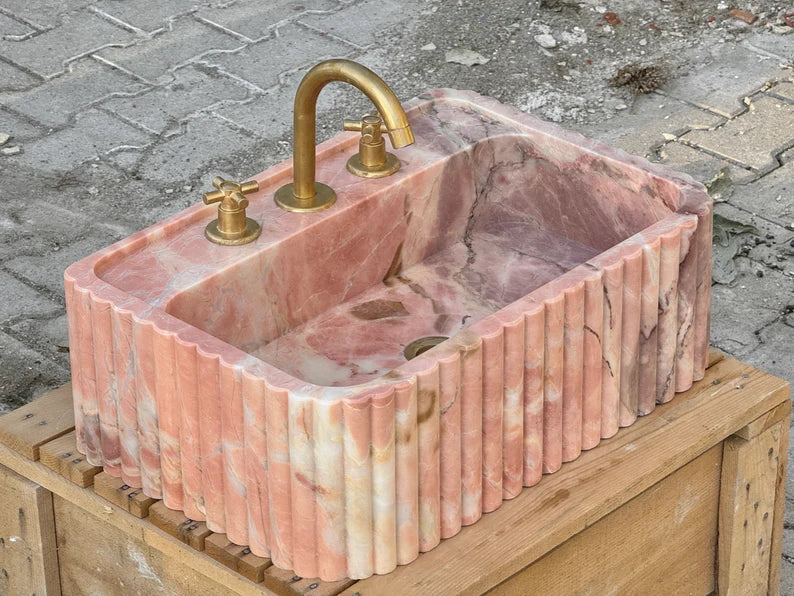 Picard  Ribbed Marble Sink - Wall Mounted