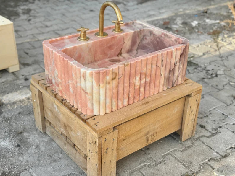 Picard  Ribbed Marble Sink - Wall Mounted