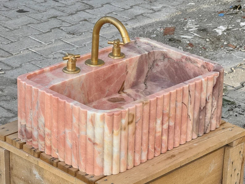 Picard  Ribbed Marble Sink - Wall Mounted