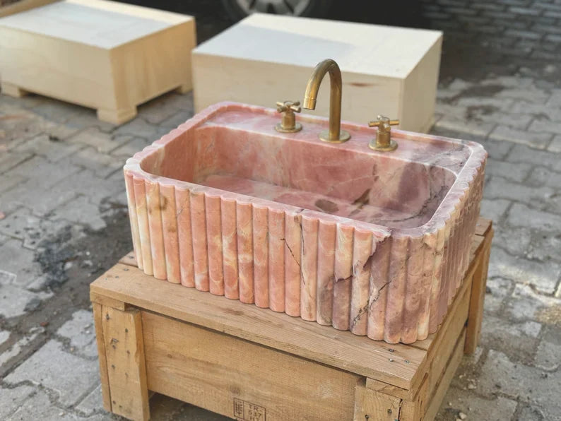 Picard  Ribbed Marble Sink - Wall Mounted