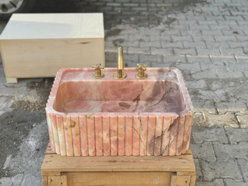 Picard  Ribbed Marble Sink - Wall Mounted