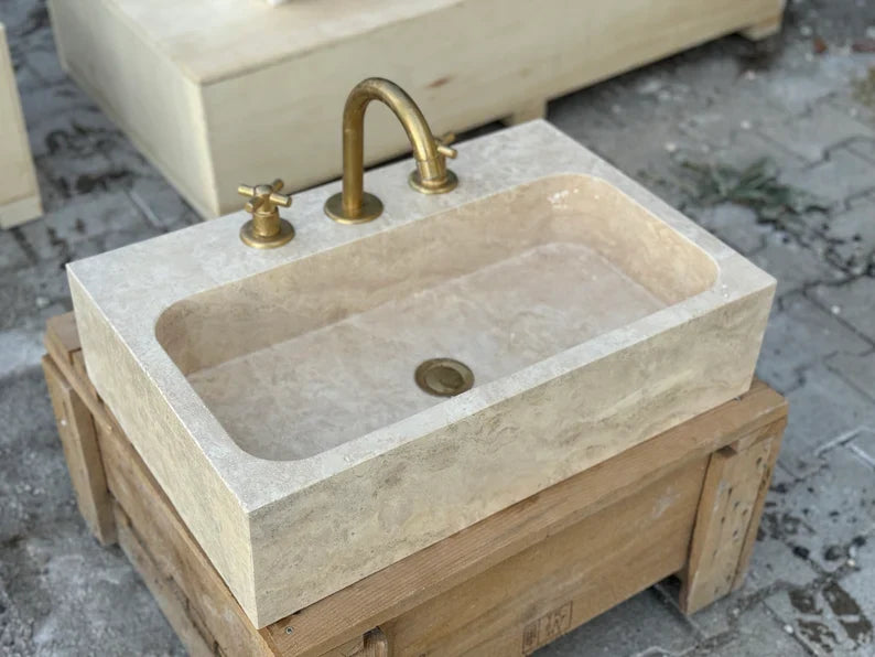 Marjolaine Travertine Marble Wash Basin - Trendy Bathroom Sink