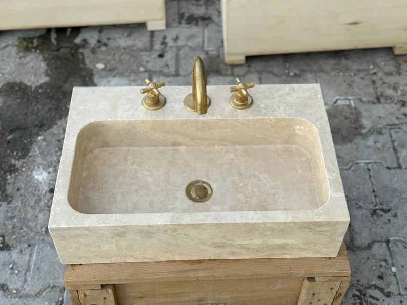 Marjolaine Travertine Marble Wash Basin - Trendy Bathroom Sink