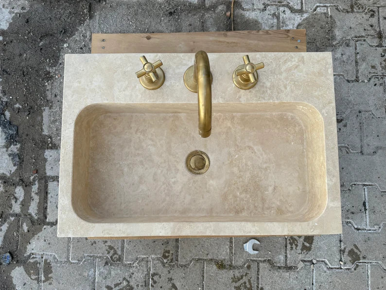 Marjolaine Travertine Marble Wash Basin - Trendy Bathroom Sink