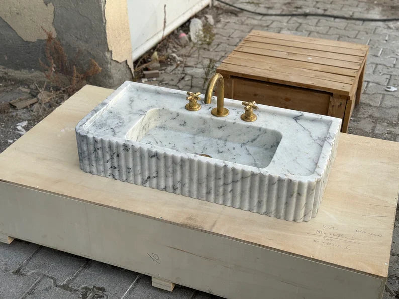 Oliviane Marble Sink, Ribbed 3 Sides Bathroom Basin
