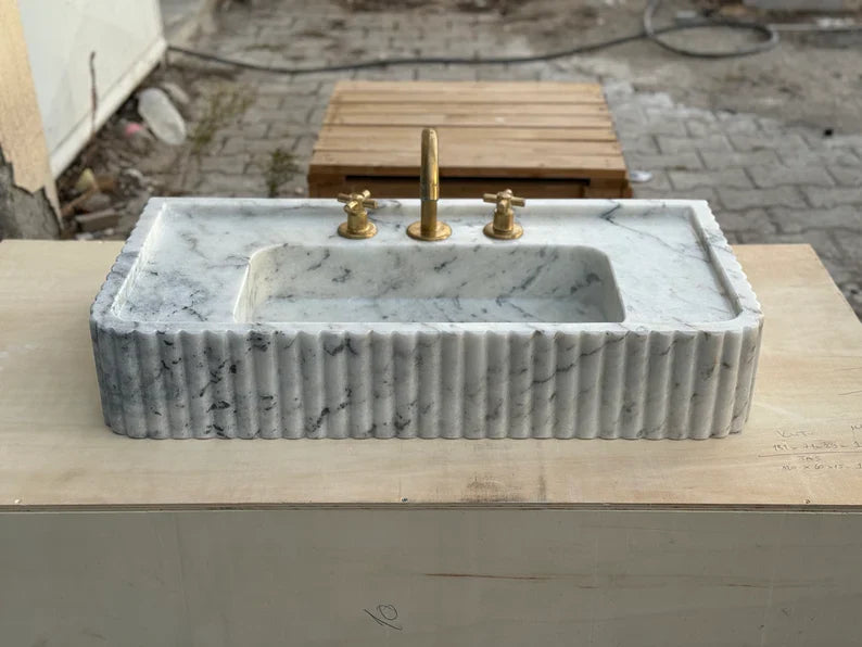 Oliviane Marble Sink, Ribbed 3 Sides Bathroom Basin